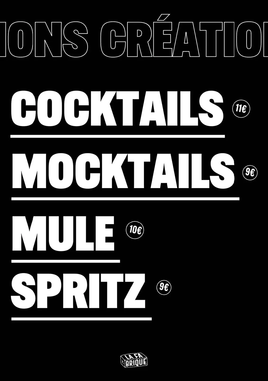Carte cocktails, mocktails & créations